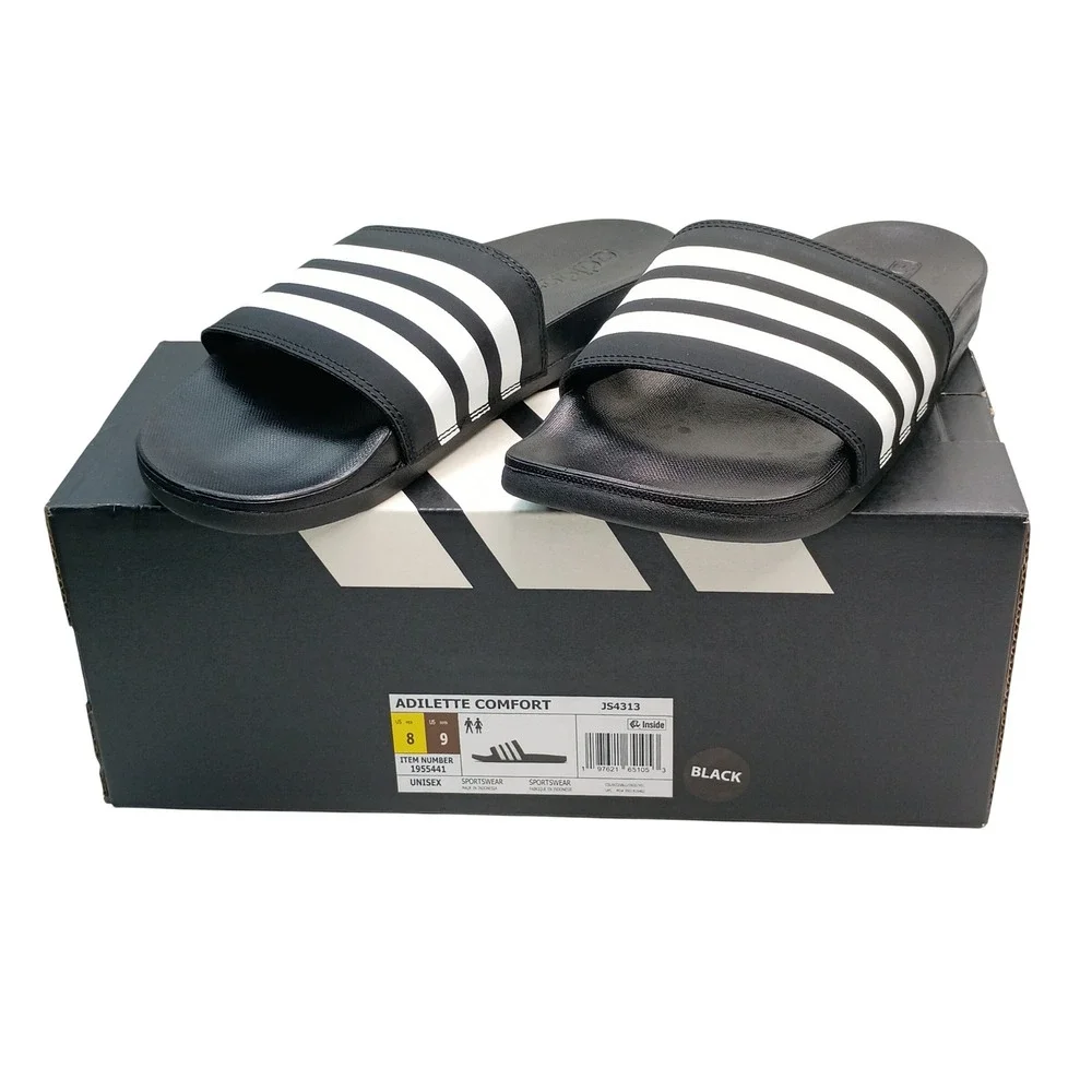 Adidas Adilette Comfort Slides Men Size 8 Black White JS4313 Sportswear